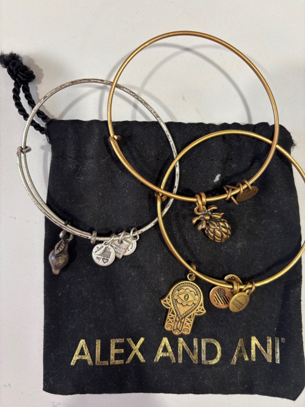 Alex and Ani Gold and Silver Charm Bangle Trio